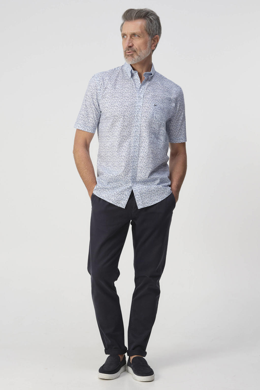 Lichtblauwe heren Campbell regular casual overhemd van katoen met korte mouwen, button down sluiting en knoopsluiting