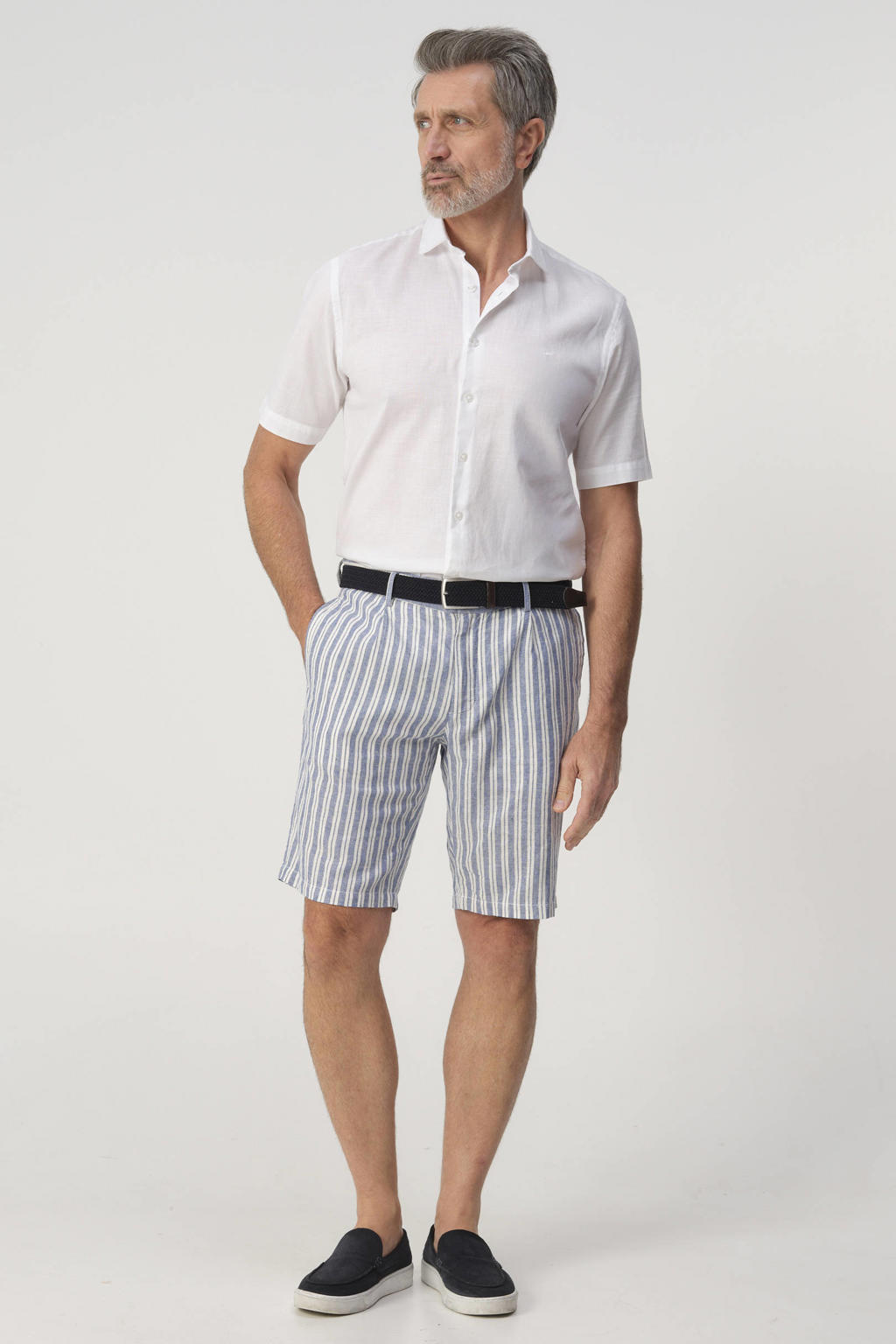 Witte heren Campbell regular casual overhemd van katoen met effen, korte mouwen, klassieke kraag en knoopsluiting