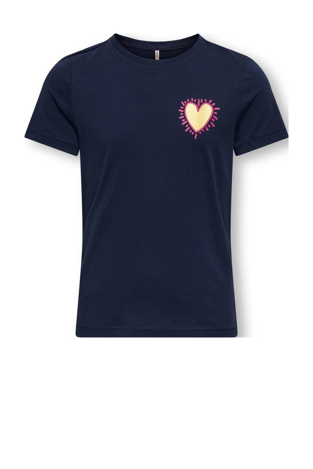 Donkerblauwe meisjes KIDS ONLY GIRL T-shirt van katoen met backprint, korte mouwen en V-hals