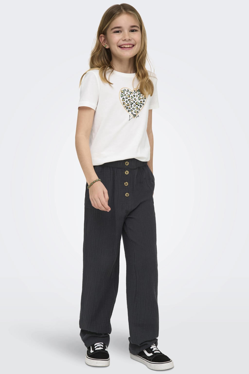 Witte meisjes KIDS ONLY GIRL T-shirt van katoen met printopdruk, korte mouwen en V-hals