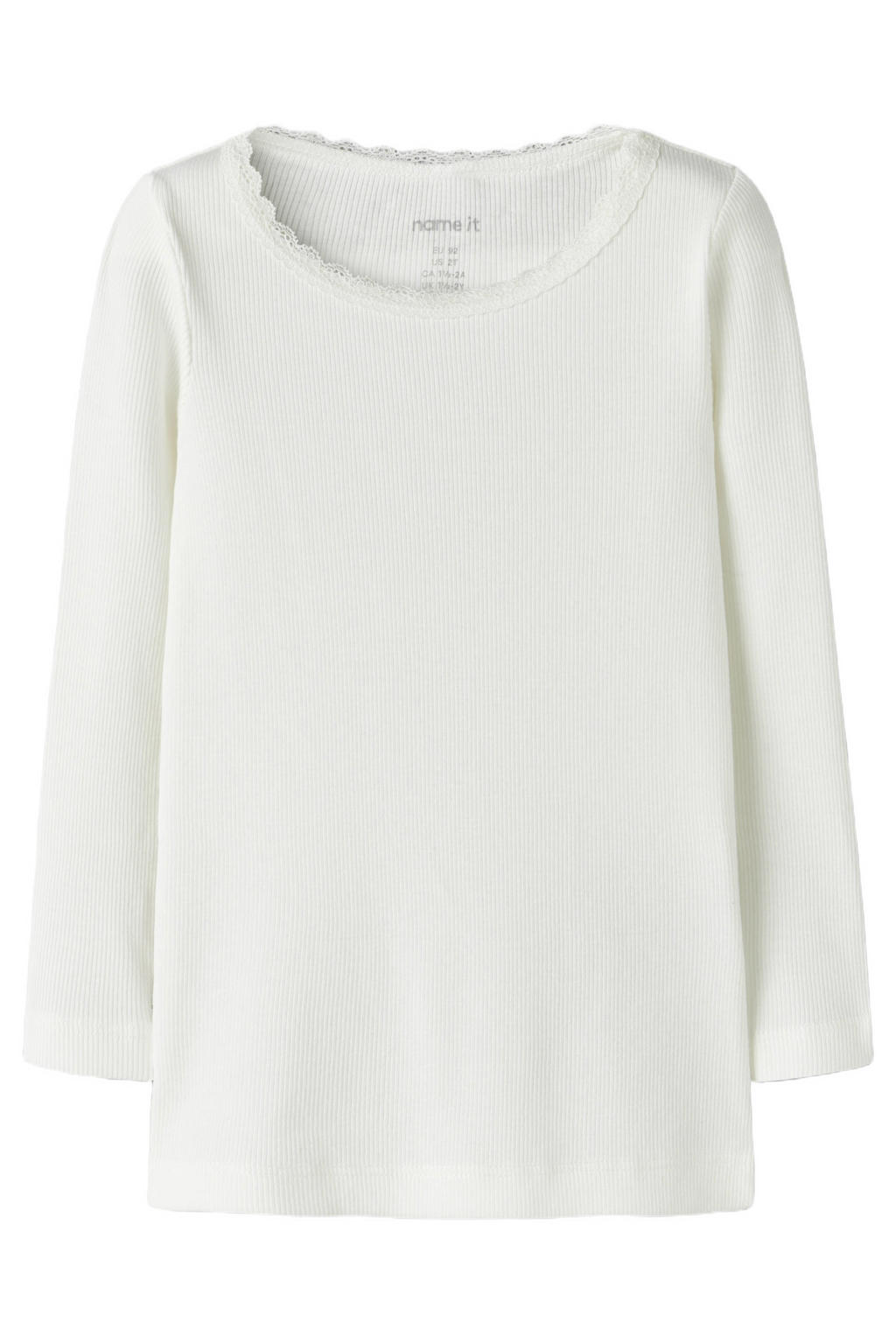 Witte meisjes NAME IT MINI ribgebreide longsleeve van stretchkatoen met effen, lange mouwen en ronde hals