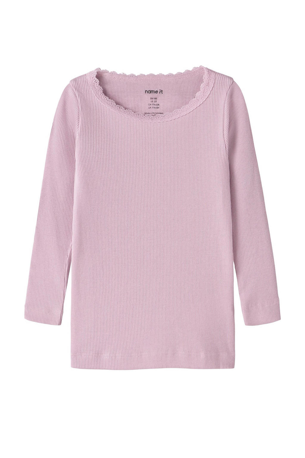 Roze meisjes NAME IT MINI ribgebreide longsleeve van stretchkatoen met effen, lange mouwen en ronde hals