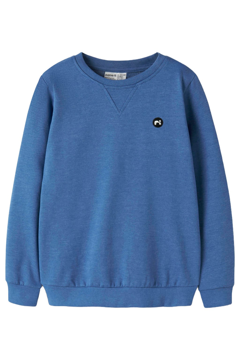 Blauwe jongens NAME IT KIDS sweater met effen, lange mouwen, ronde hals en geribde boorden