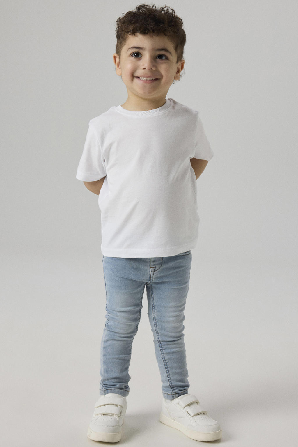Light blue denim jongens NAME IT MINI slim fit jeans bleached met regular waist en effen