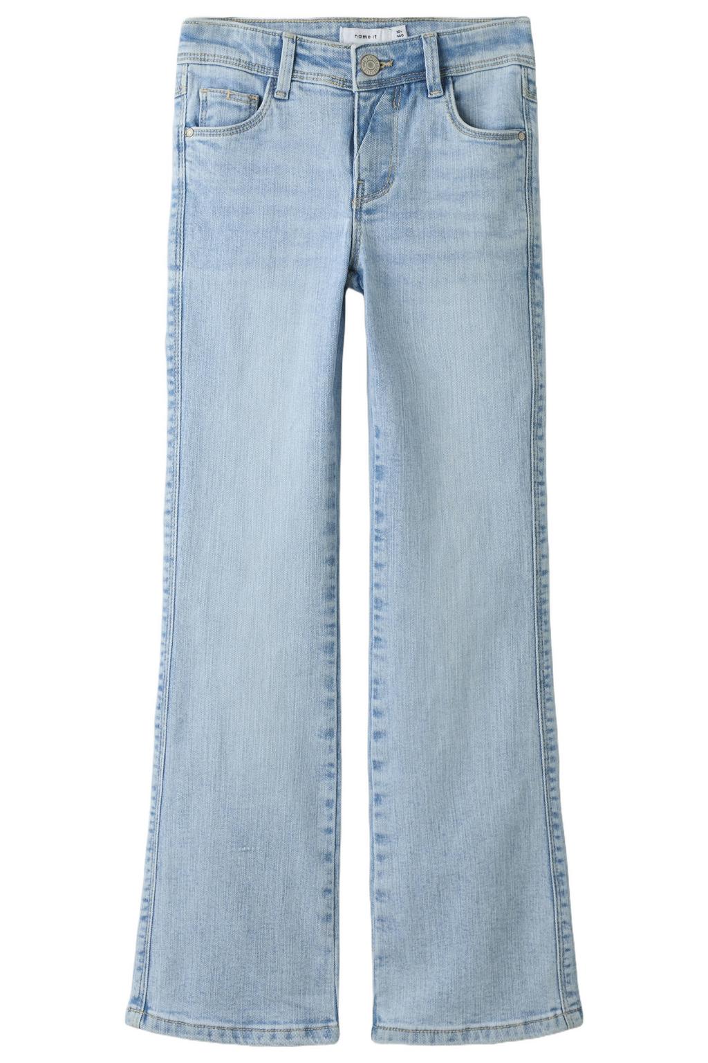 Light blue denim meisjes NAME IT KIDS bootcut jeans bleached van katoen met regular waist, rits- en knoopsluiting en effen