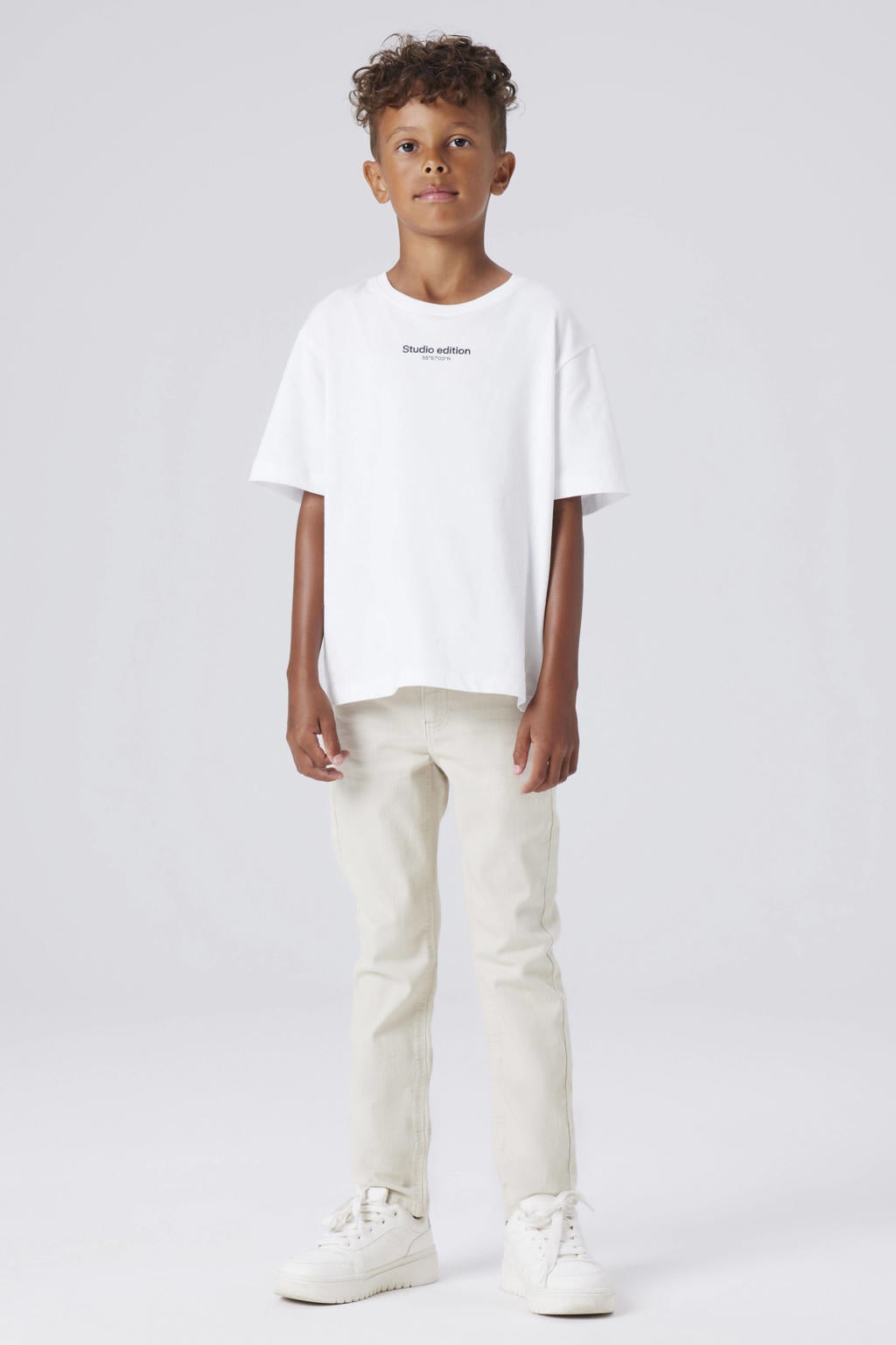 Grijze jongens NAME IT KIDS slim casual broek van stretchkatoen met regular waist en effen