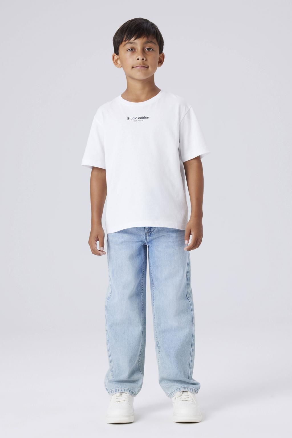 Medium blue denim jongens NAME IT KIDS straight leg jeans blue van katoen met rits- en knoopsluiting en effen