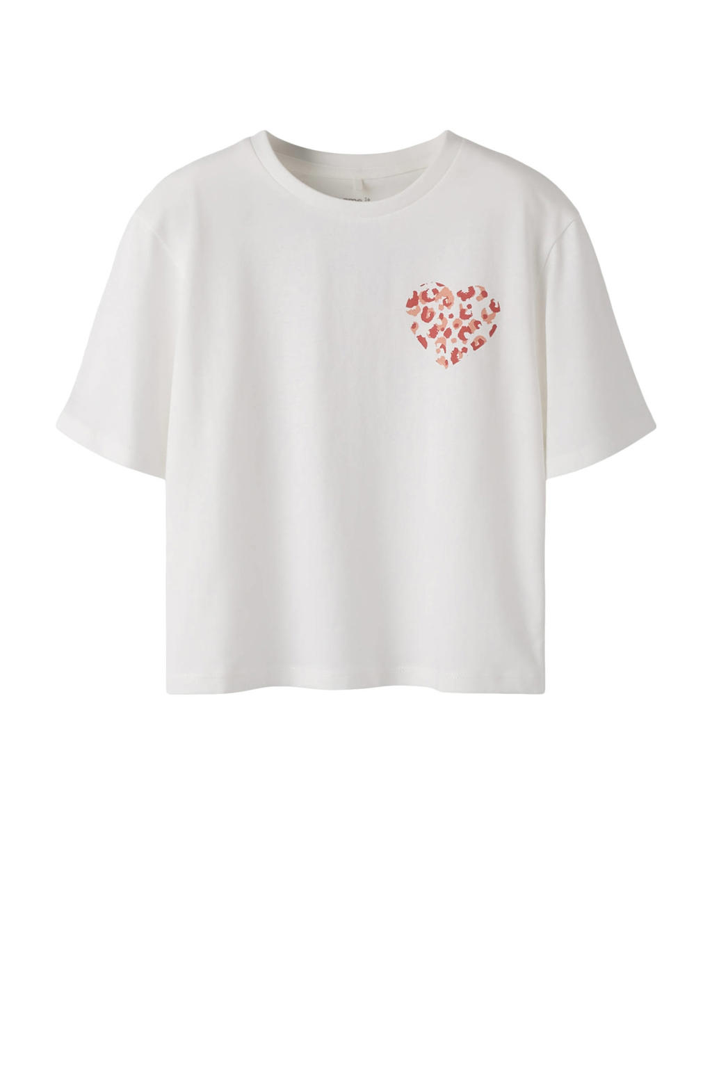 Witte meisjes NAME IT KIDS T-shirt van katoen met effen, korte mouwen en ronde hals