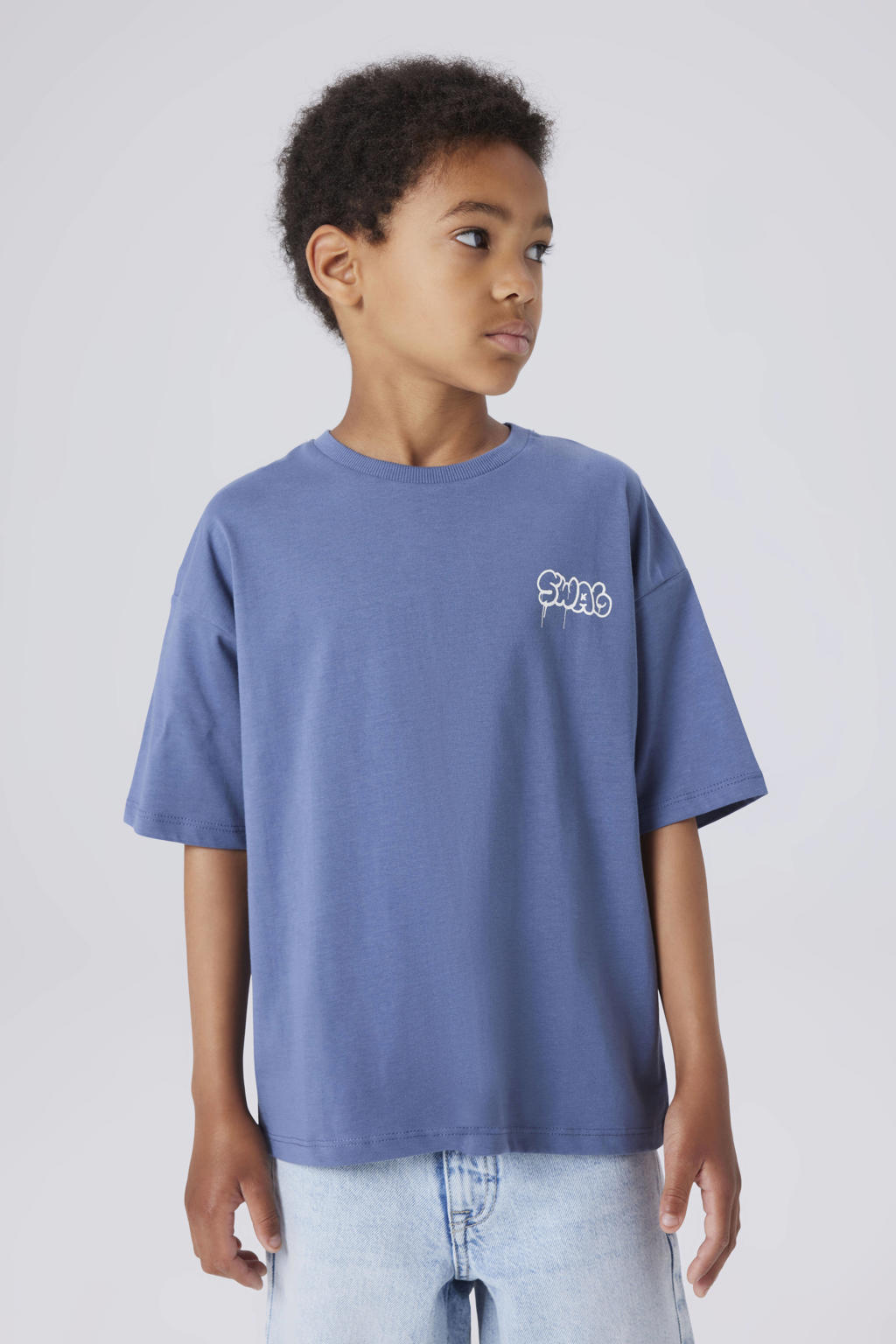 Blauwe jongens NAME IT KIDS T-shirt van katoen met backprint, korte mouwen en ronde hals