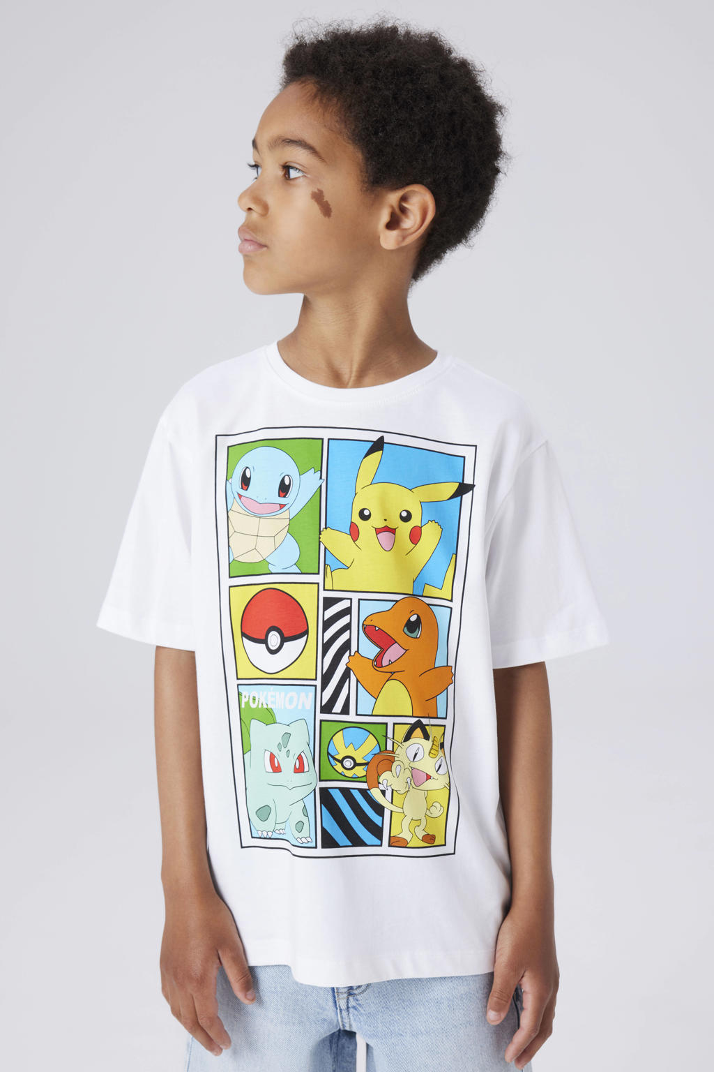 Witte jongens NAME IT KIDS Pokemon T-shirt van katoen met printopdruk, korte mouwen en ronde hals