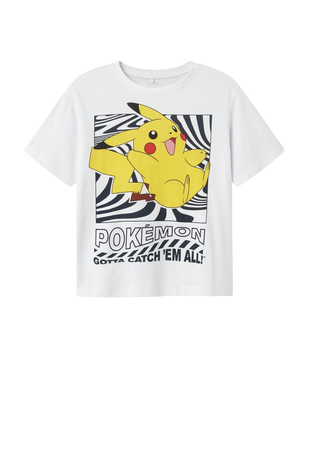 Witte jongens NAME IT KIDS Pokemon T-shirt van katoen met personage print, korte mouwen en ronde hals