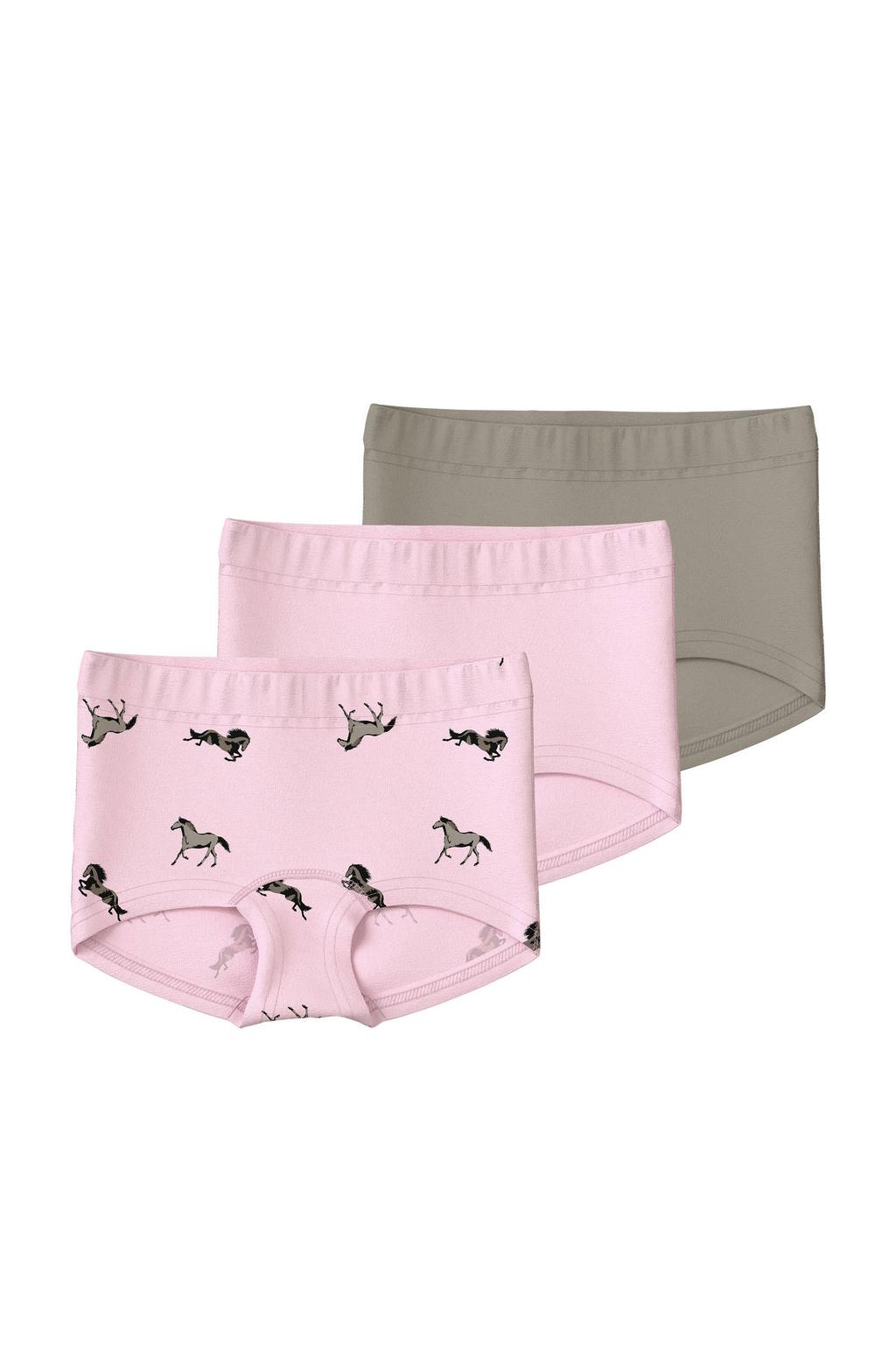 NAME IT MINI short - lichtroze/kaki (set van 3)