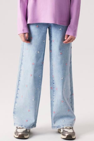 wide leg jeans met hartjes light blue denim