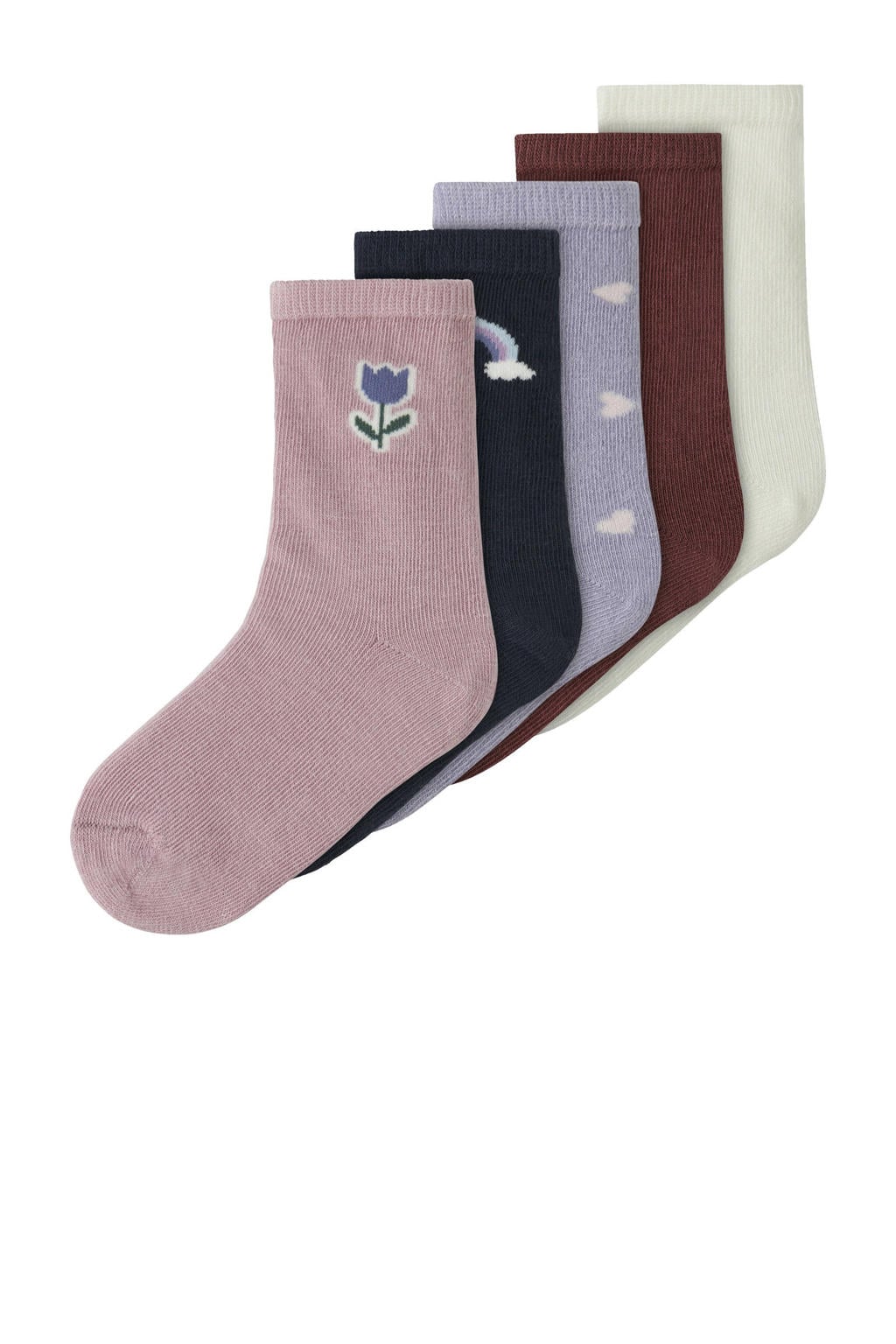 NAME IT MINI sokken - donkerblauw/roze/ecru (set van 5)