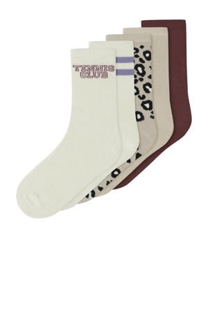 sokken - donkerrood/beige/ecru (set van 5)