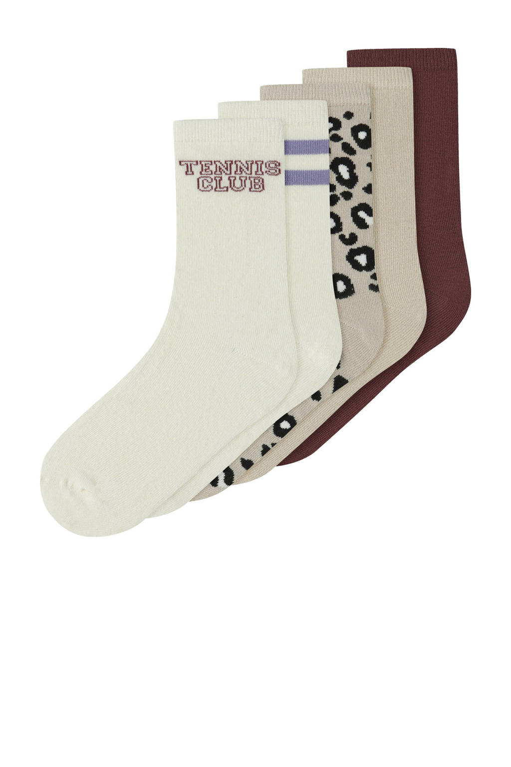 NAME IT KIDS sokken - donkerrood/beige/ecru (set van 5)