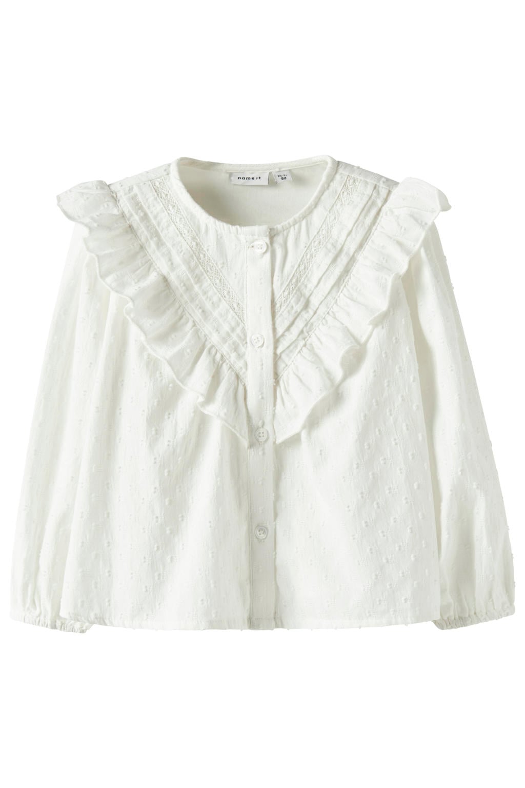 Witte meisjes NAME IT MINI blouse van katoen met effen, lange mouwen, button down sluiting, knoopsluiting en kant