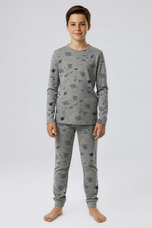 pyjama met all over print grijs melange