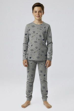   pyjama met all over print grijs melange