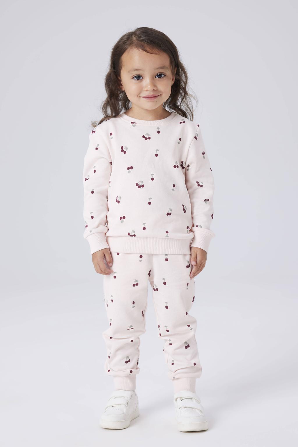Lichtroze meisjes NAME IT MINI regular joggingbroek van sweat materiaal met elastische tailleband met koord