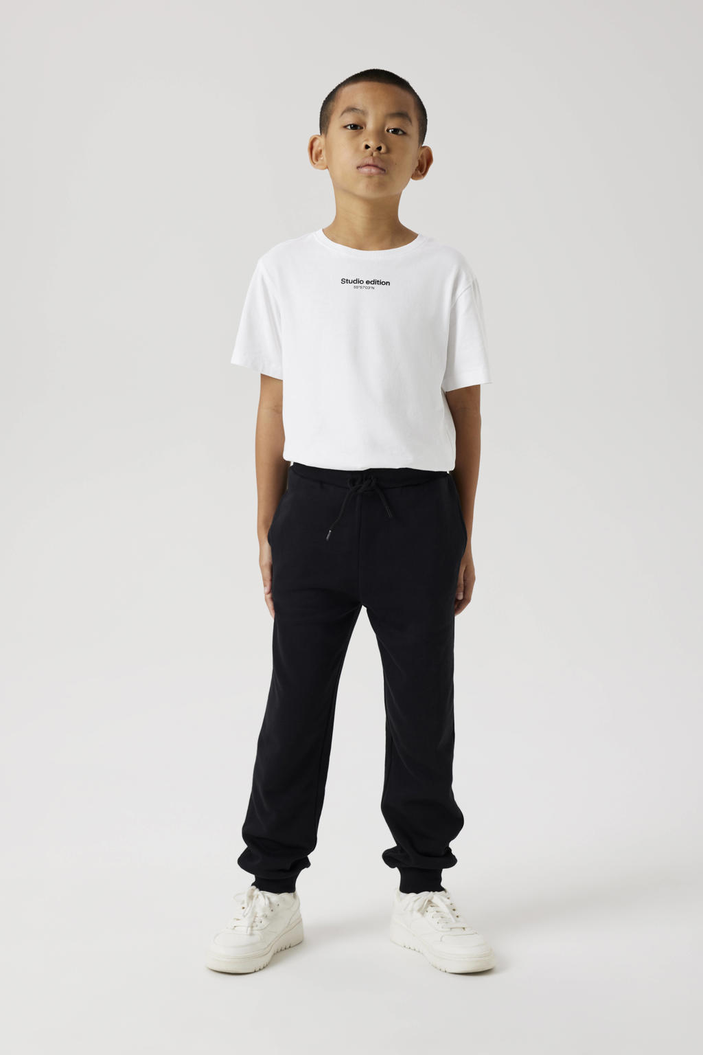Zwarte jongens NAME IT KIDS casual broek van katoen met elastische tailleband met koord en effen