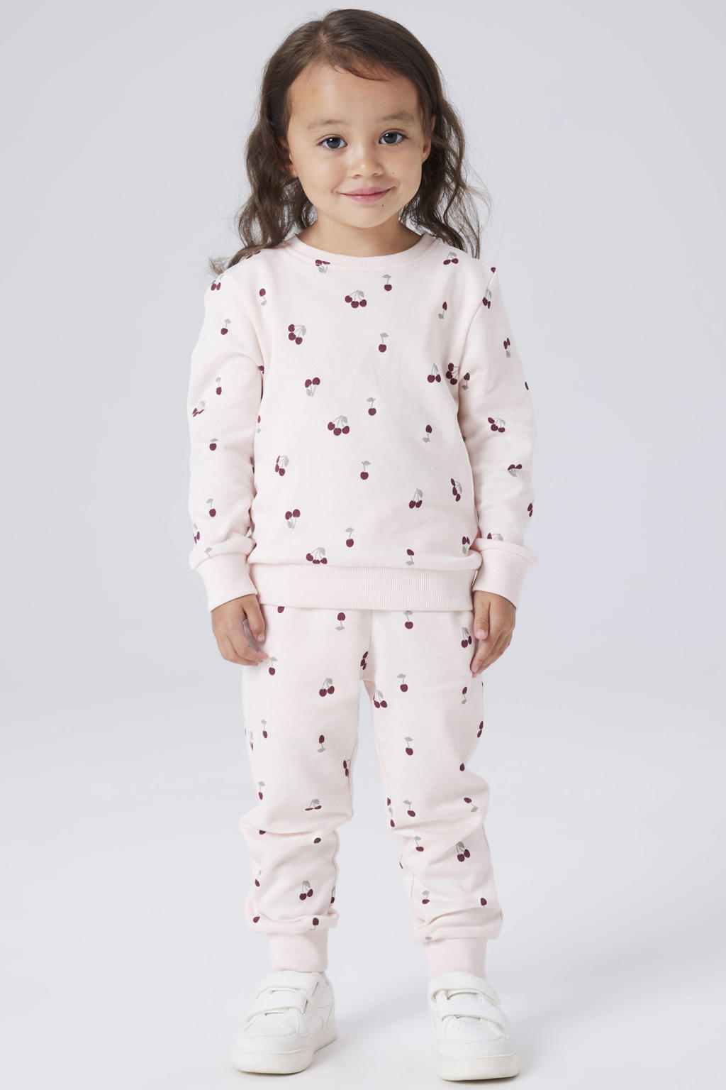 NAME IT MINI sweater met kersenprint lichtroze