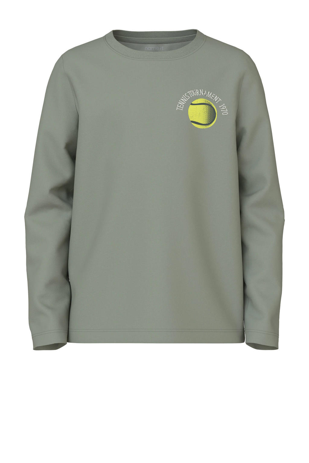 Groene jongens NAME IT KIDS longsleeve van stretchkatoen met printopdruk, lange mouwen en ronde hals