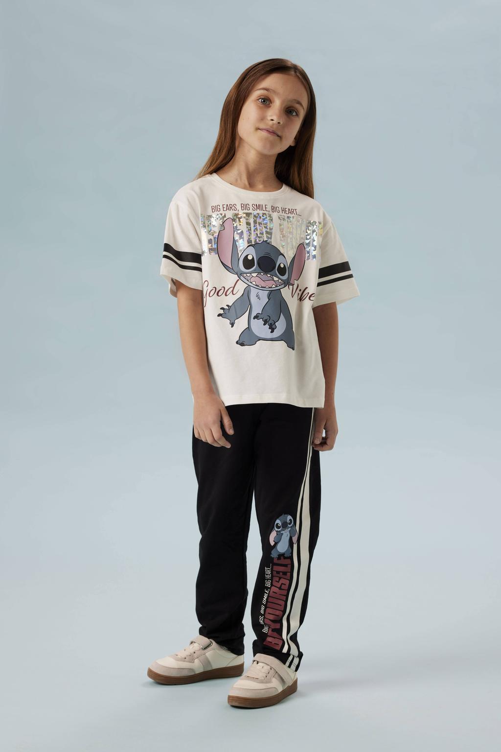 Witte meisjes NAME IT KIDS T-shirt van stretchkatoen met printopdruk, korte mouwen en ronde hals