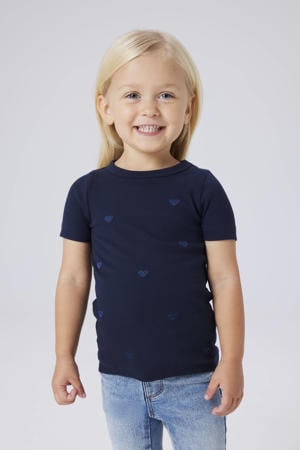 T-shirt met hartjes donkerblauw