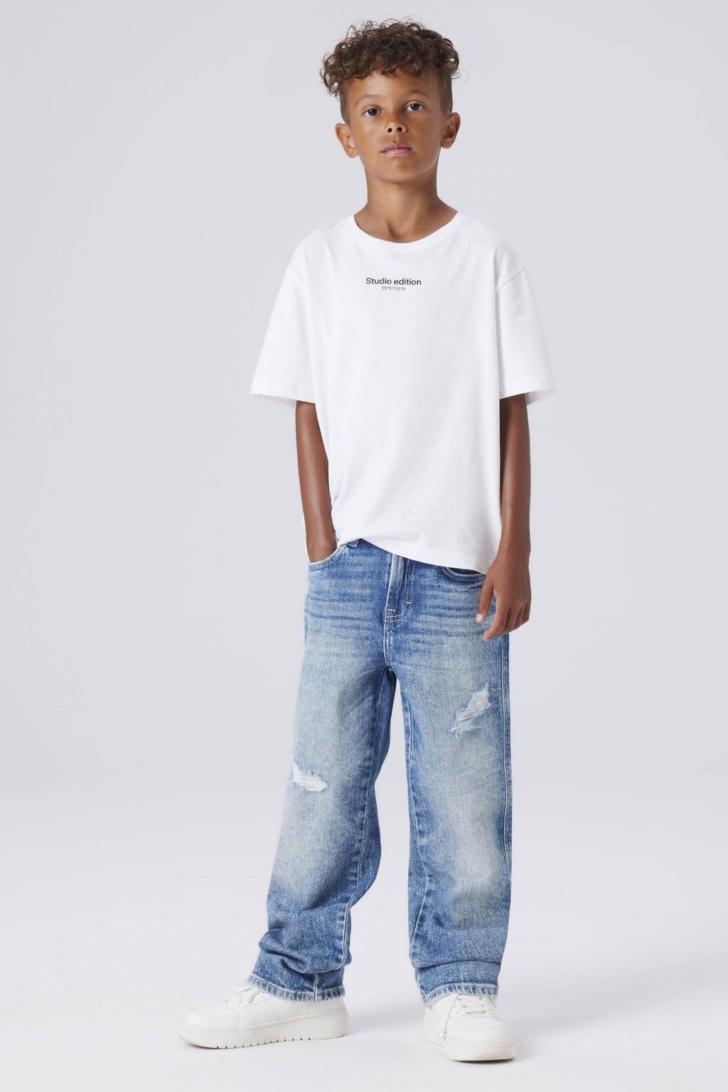 Medium blue denim jongens NAME IT KIDS barrel jeans van denim met rits- en knoopsluiting en effen
