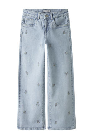 gebloemde wide leg jeans light blue denim