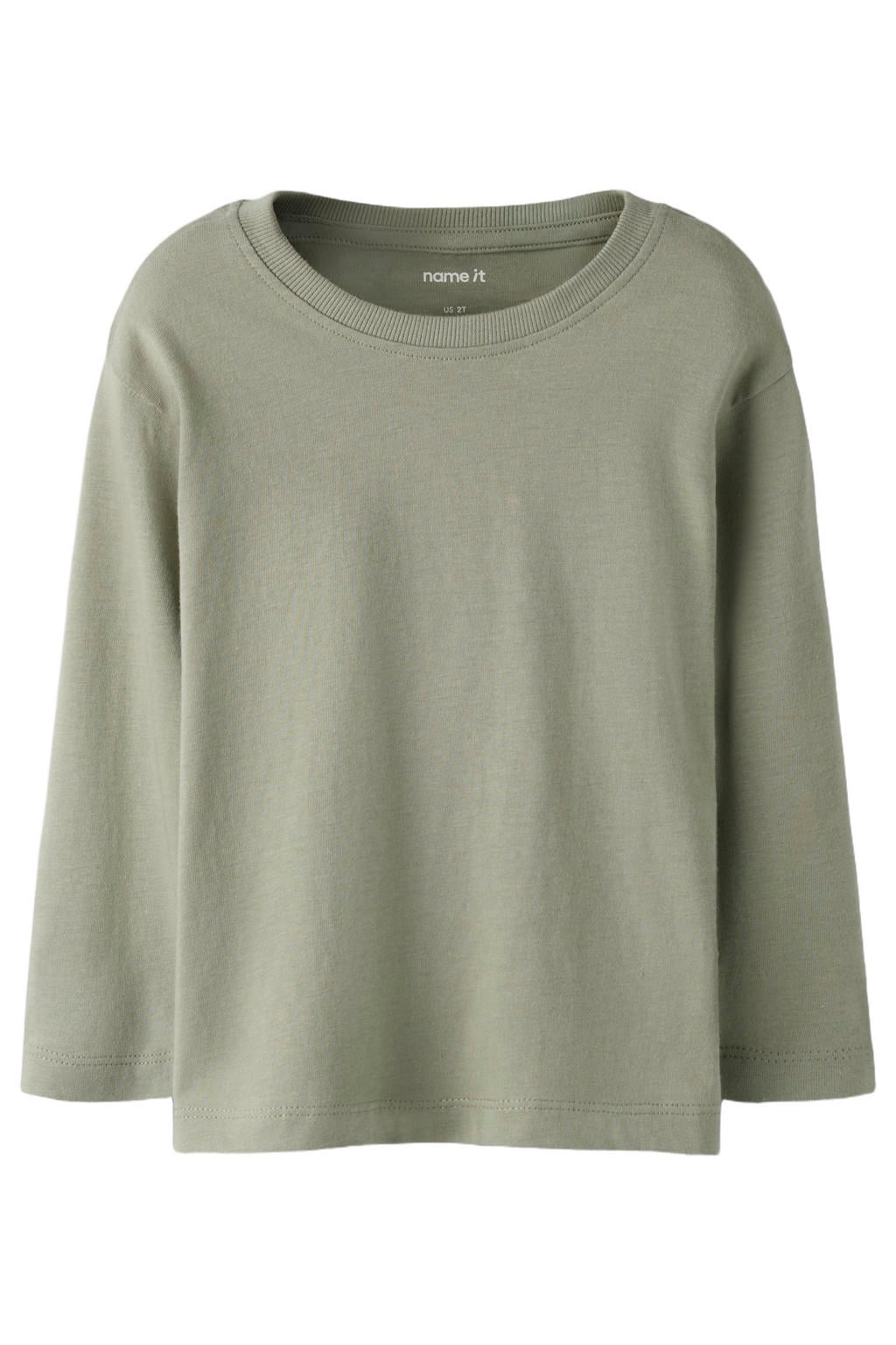 Grijsgroene jongens NAME IT MINI longsleeve groen van katoen met effen en lange mouwen
