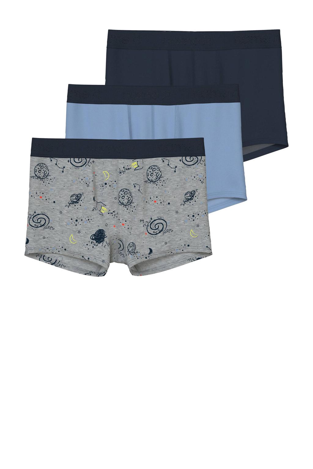 NAME IT KIDS boxershort - grijs/blauw/donkerblauw (set van 3)