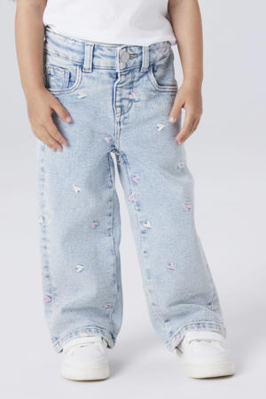 wide leg jeans met hartjes light blue denim