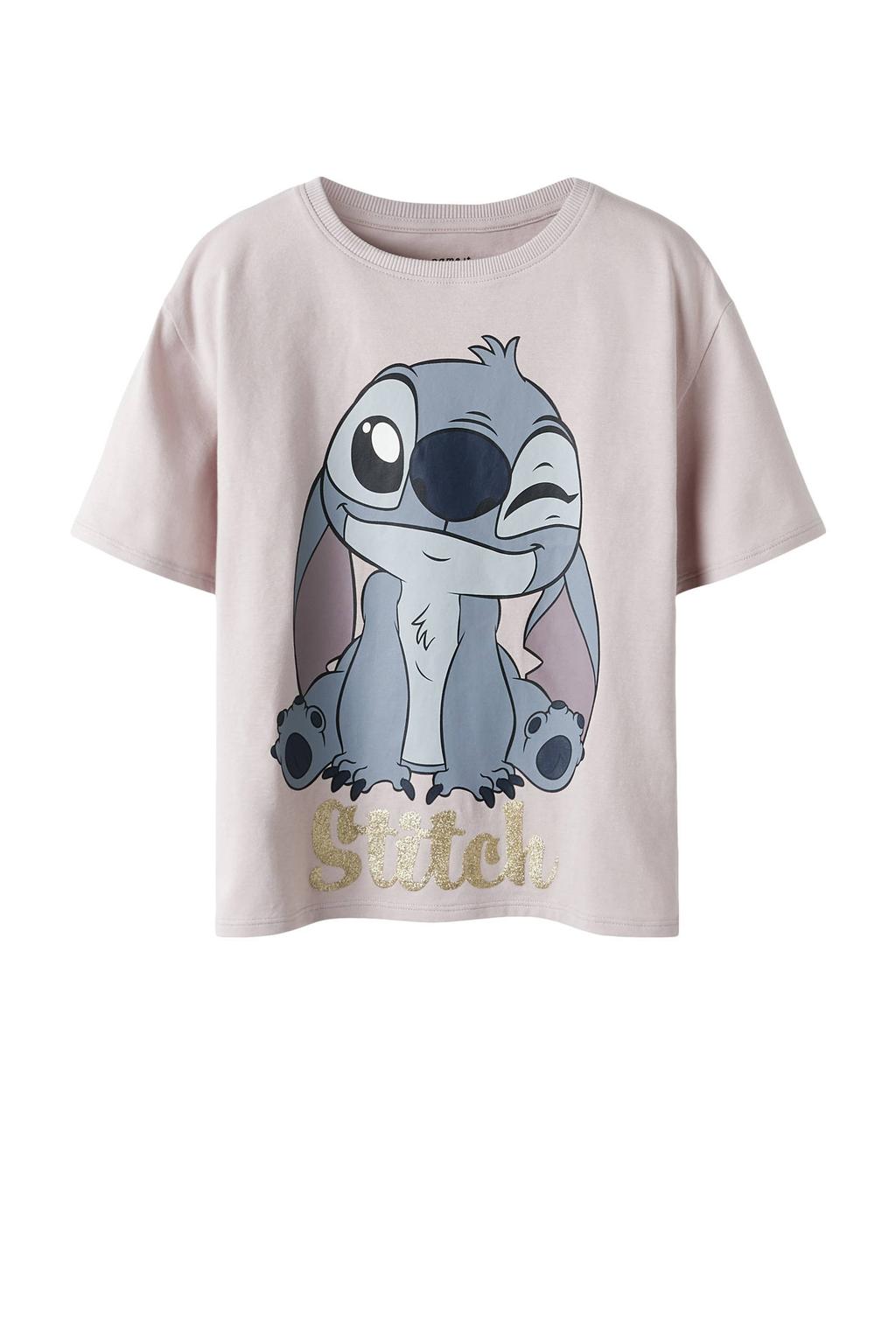 Lilakleurige meisjes NAME IT KIDS Lilo & Stitch T-shirt met printopdruk, korte mouwen en ronde hals