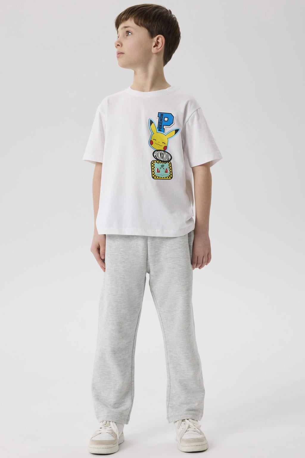 Witte jongens NAME IT KIDS Pokemon T-shirt van stretchkatoen met personage print, korte mouwen en ronde hals