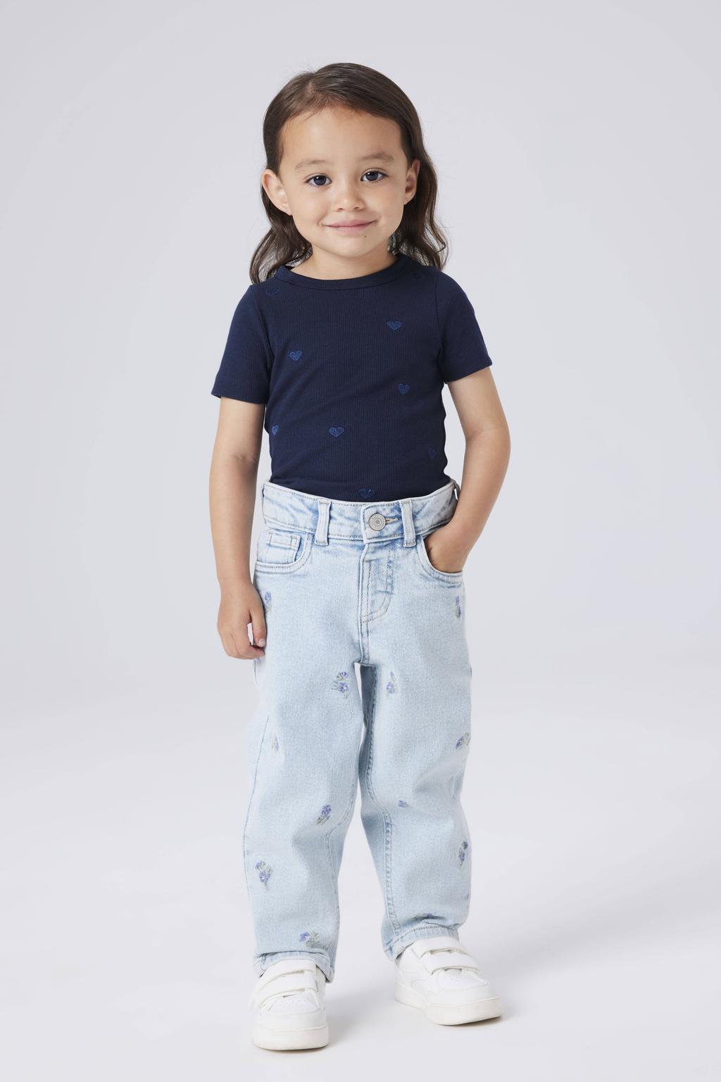 Light blue denim meisjes NAME IT MINI mom jeans van stretchdenim met regular waist en drukknoopsluiting