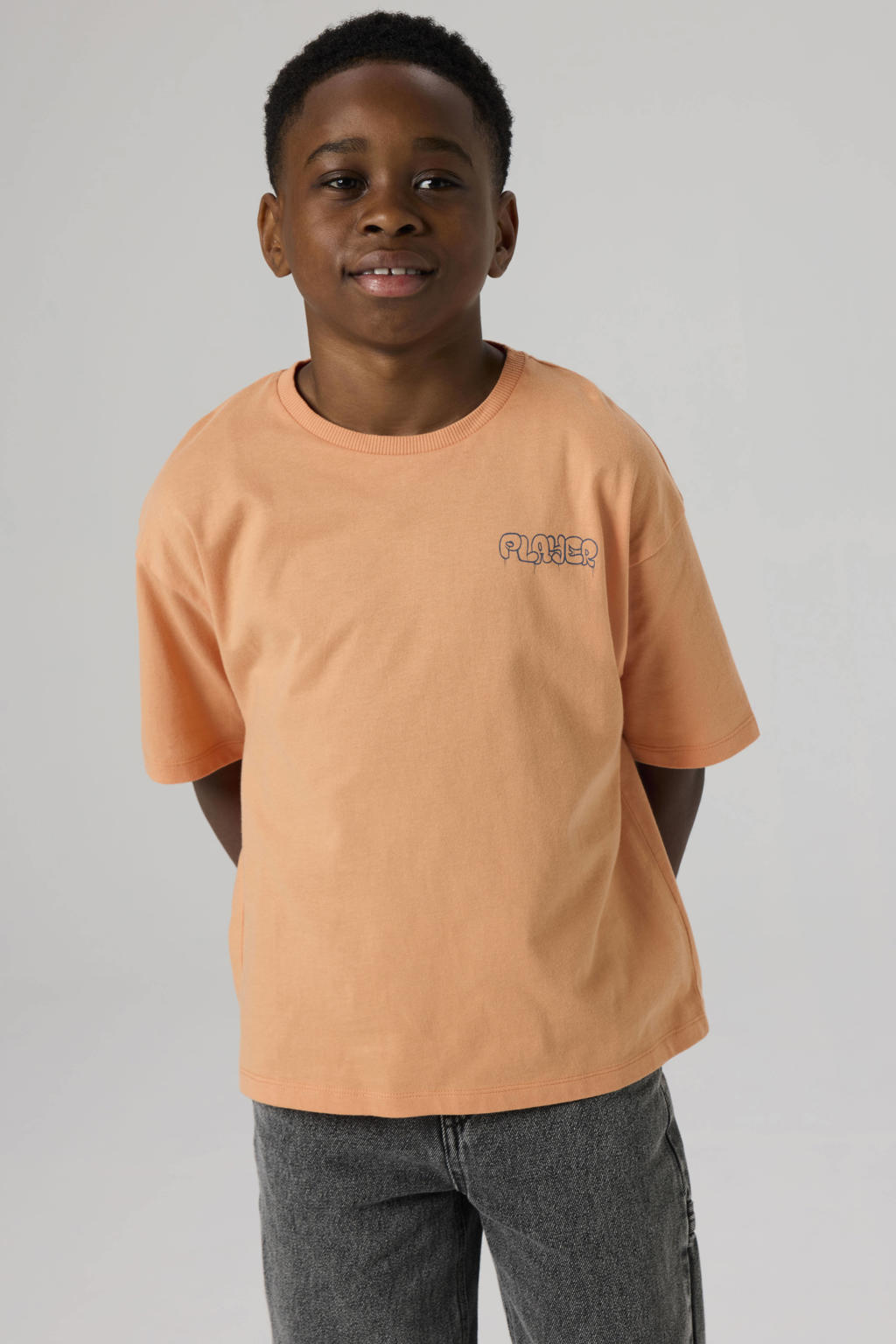 Oranje jongens NAME IT KIDS T-shirt van katoen met backprint, korte mouwen en ronde hals