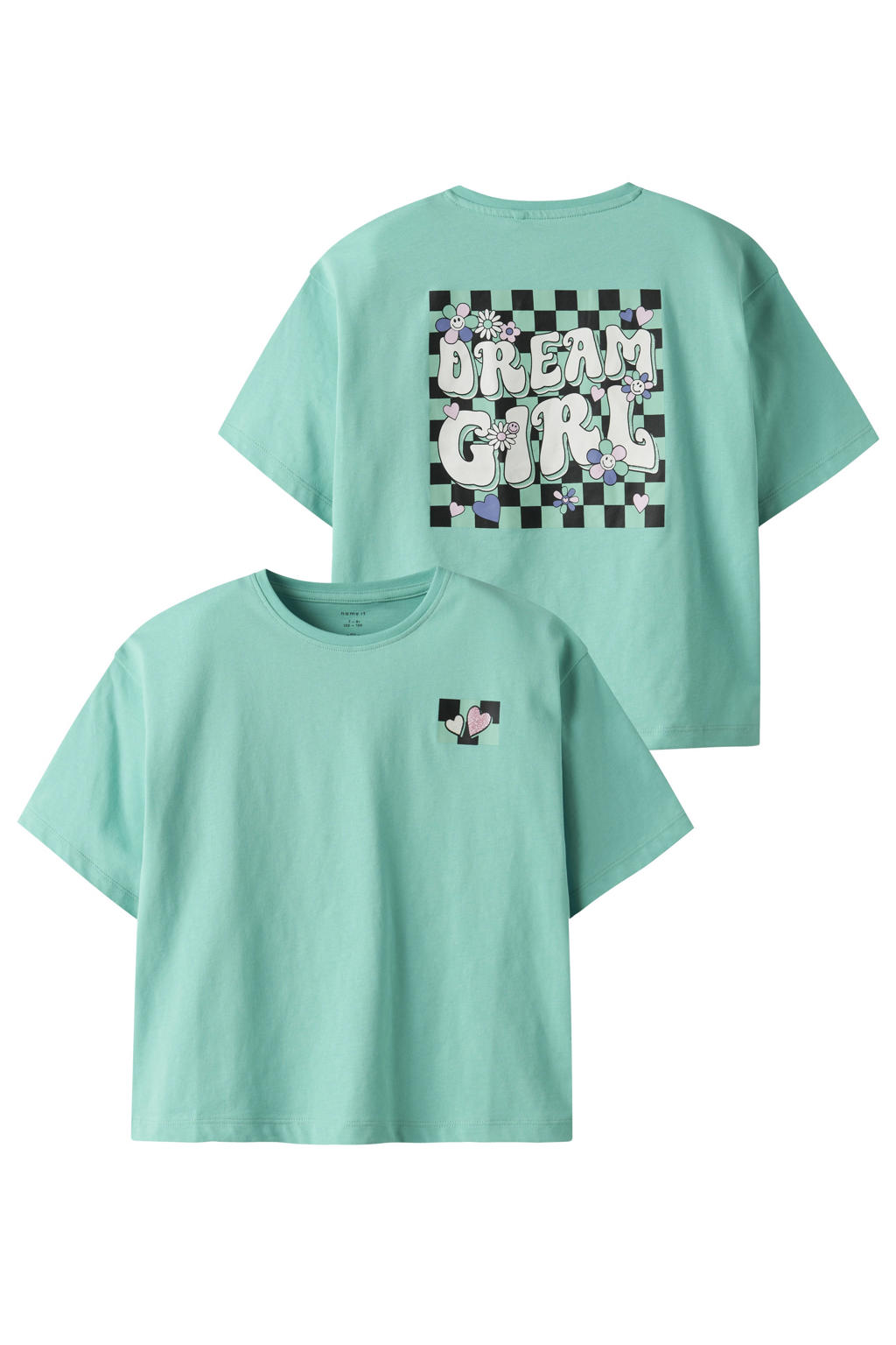 Mintgroene meisjes NAME IT KIDS T-shirt van katoen met backprint, korte mouwen en ronde hals