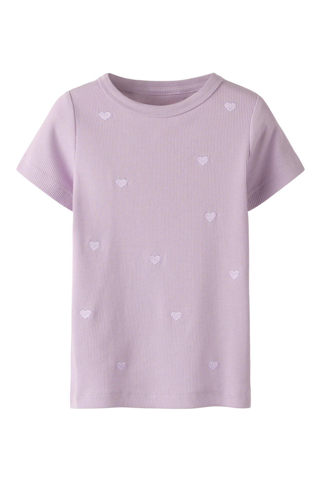 Roze meisjes NAME IT MINI T-shirt van stretchkatoen met hartjesprint, korte mouwen, ronde hals en borduursels