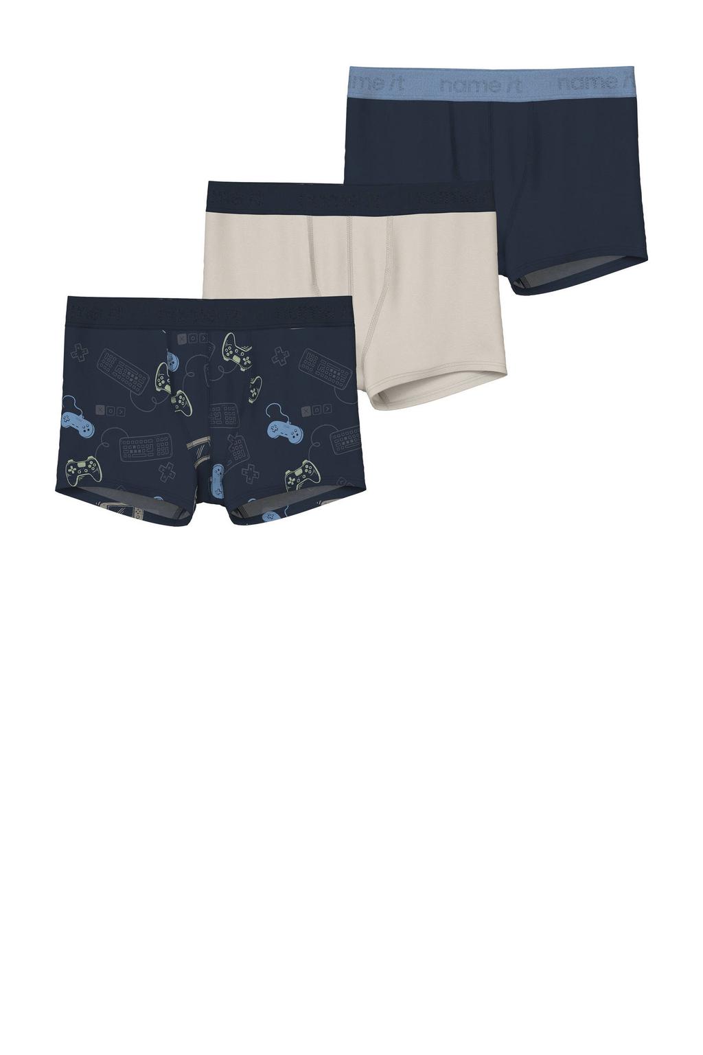 NAME IT KIDS boxershort - donkerblauw/ecru (set van 3)
