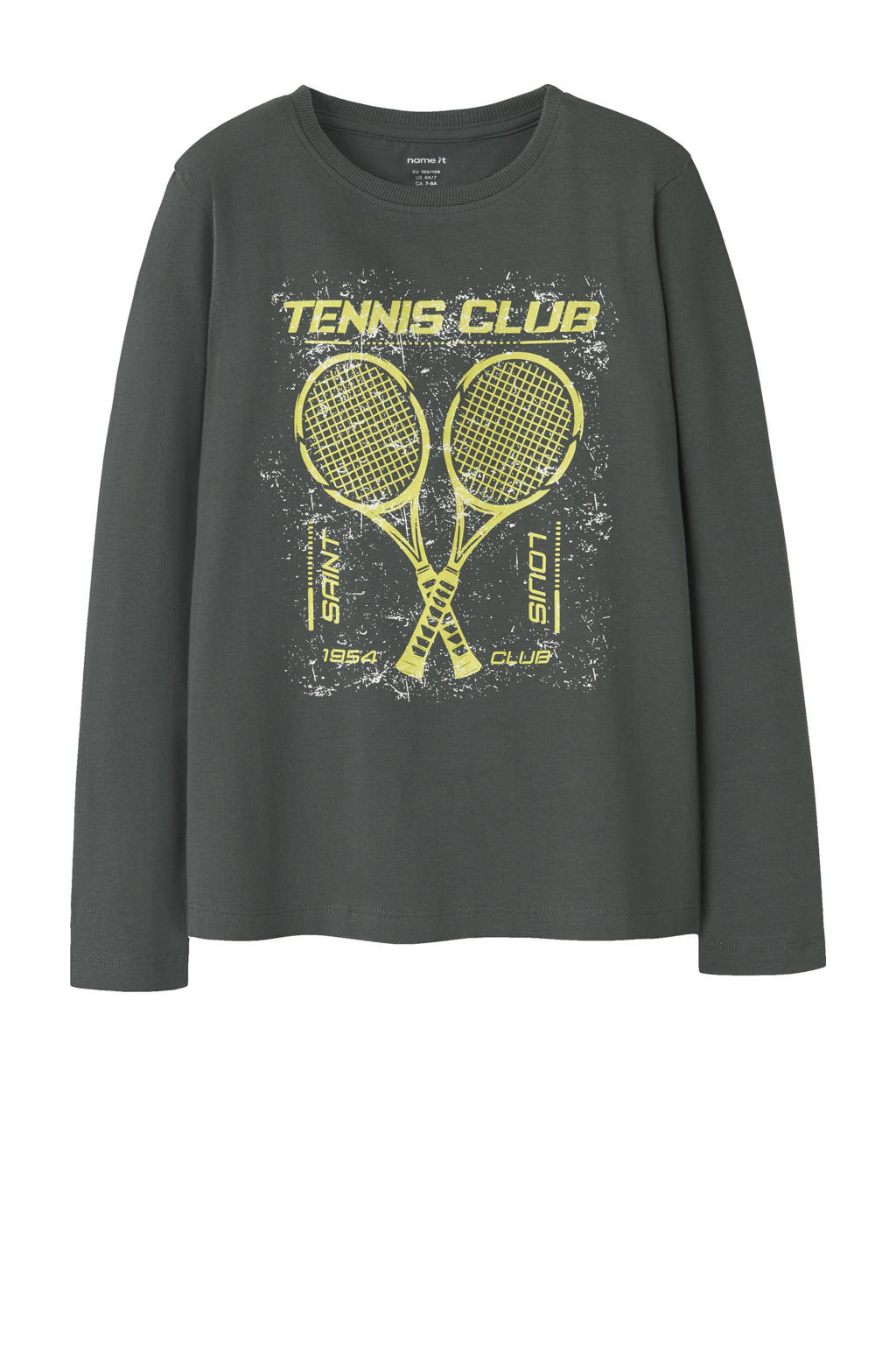 Antraciete jongens NAME IT KIDS longsleeve van stretchkatoen met printopdruk, lange mouwen en ronde hals