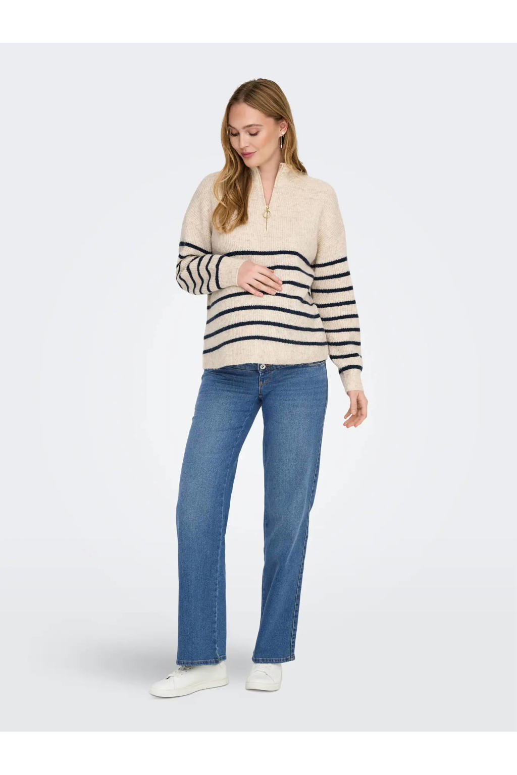 Medium blue denim dames ONLY MATERNITY high waist zwangerschaps wide leg jeans van denim met ritssluiting en effen