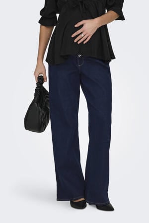 low waist zwangerschaps wide leg jeans dark blue denim