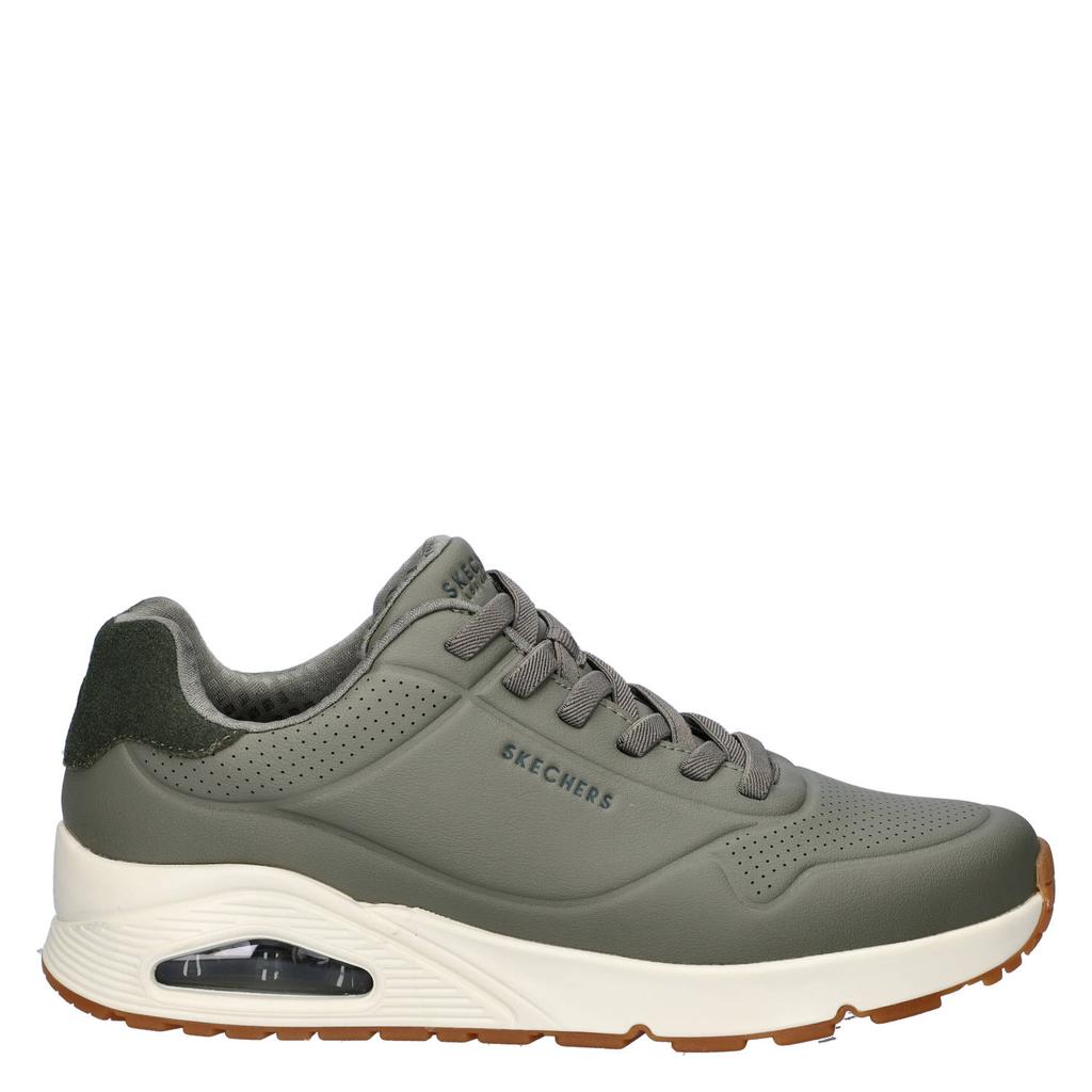 Groene heren Skechers Uno sneakers van imitatieleer met veters