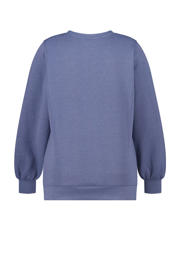 thumbnail: Blauwe dames MS Mode sweater van katoen met tekst print, lange mouwen en klassieke kraag