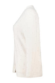 thumbnail: Ecru dames MS Mode gebreid vest van viscose met effen, lange mouwen, klassieke kraag, knoopsluiting en parels
