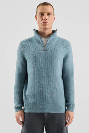 trui met wol rib gebreid blauw