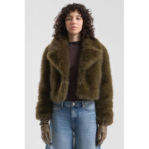 QS faux fur jas donkerbruin afbeelding