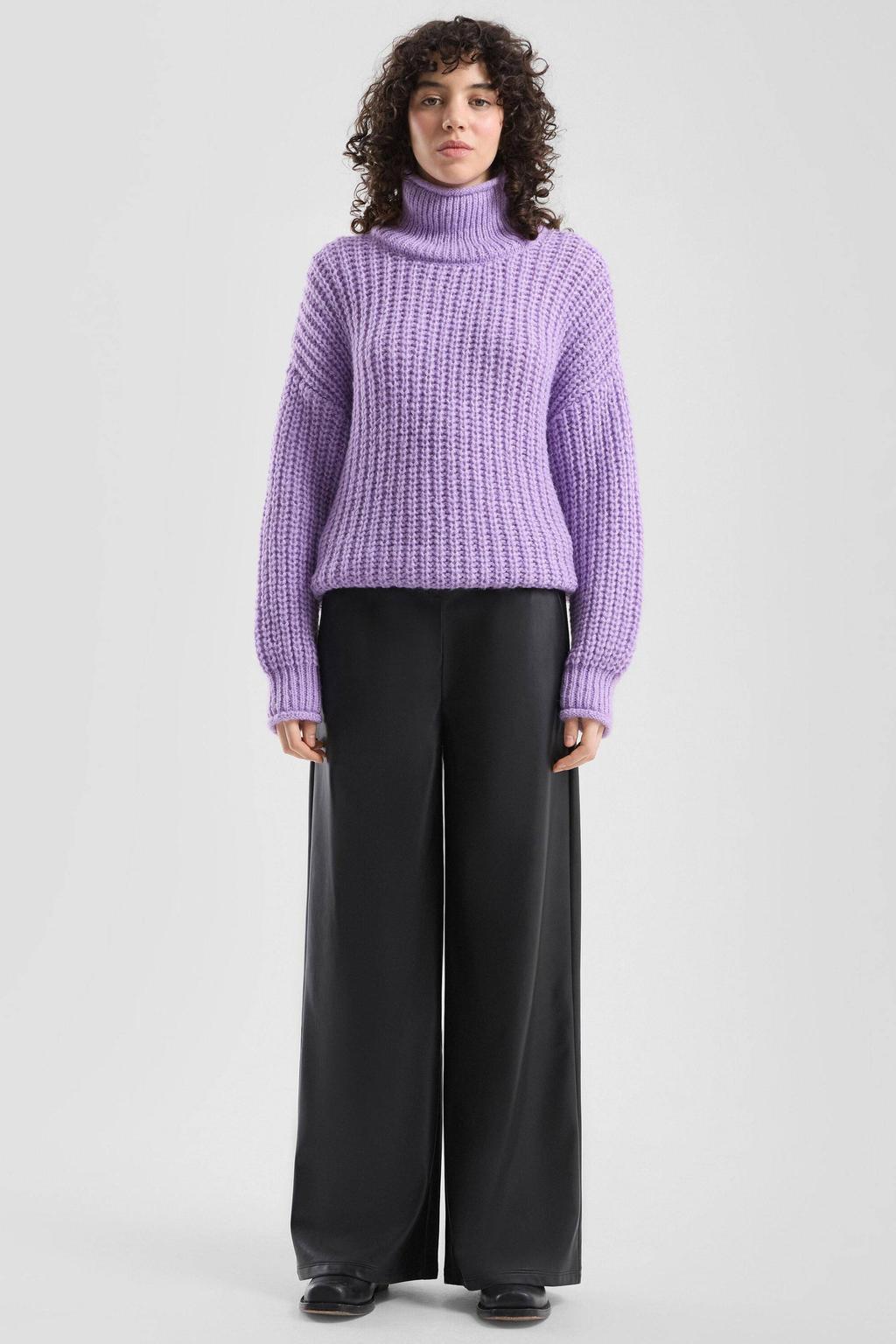 Violetkleurige dames QS coltrui van polyester met effen en lange mouwen